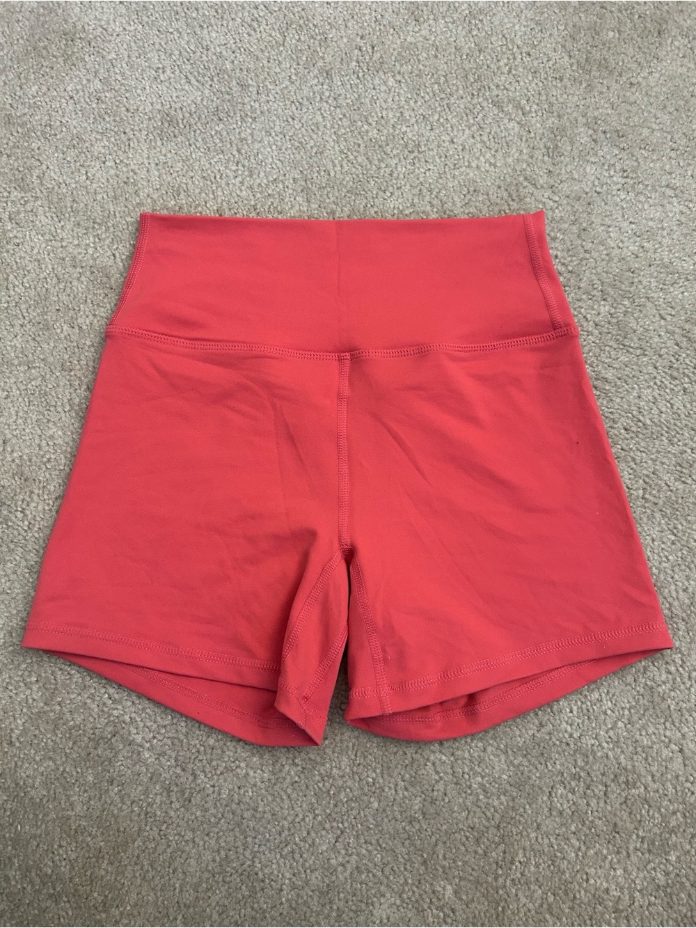 Til You Collapse Coral-Red High-Waist Bike Shorts